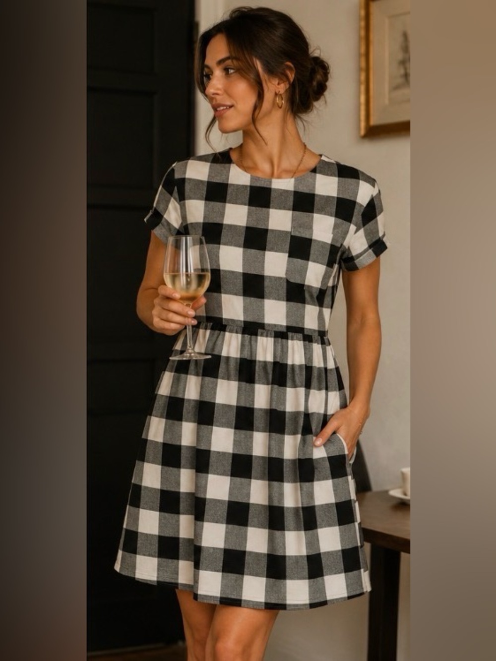 Classic Black and White Gingham Dress